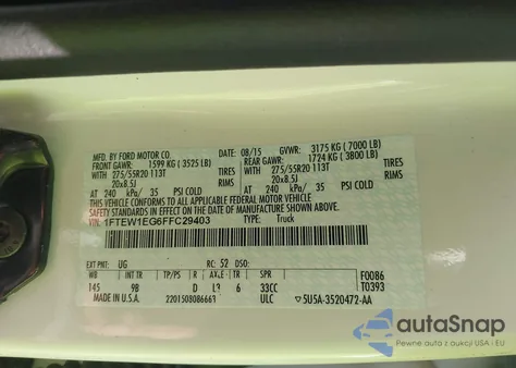 2015 Ford F-150 Platinum from USA, damaged, VIN 1FTEW1EG6FFC29403